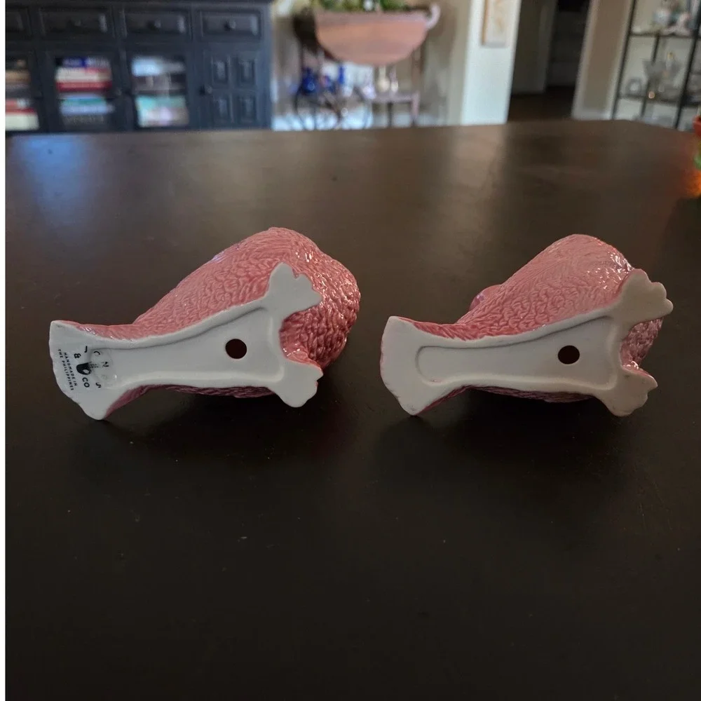 Jones & Co Pink Ceramic Parrot 2 Candle Holders Tropical Coastal Palm Beach
